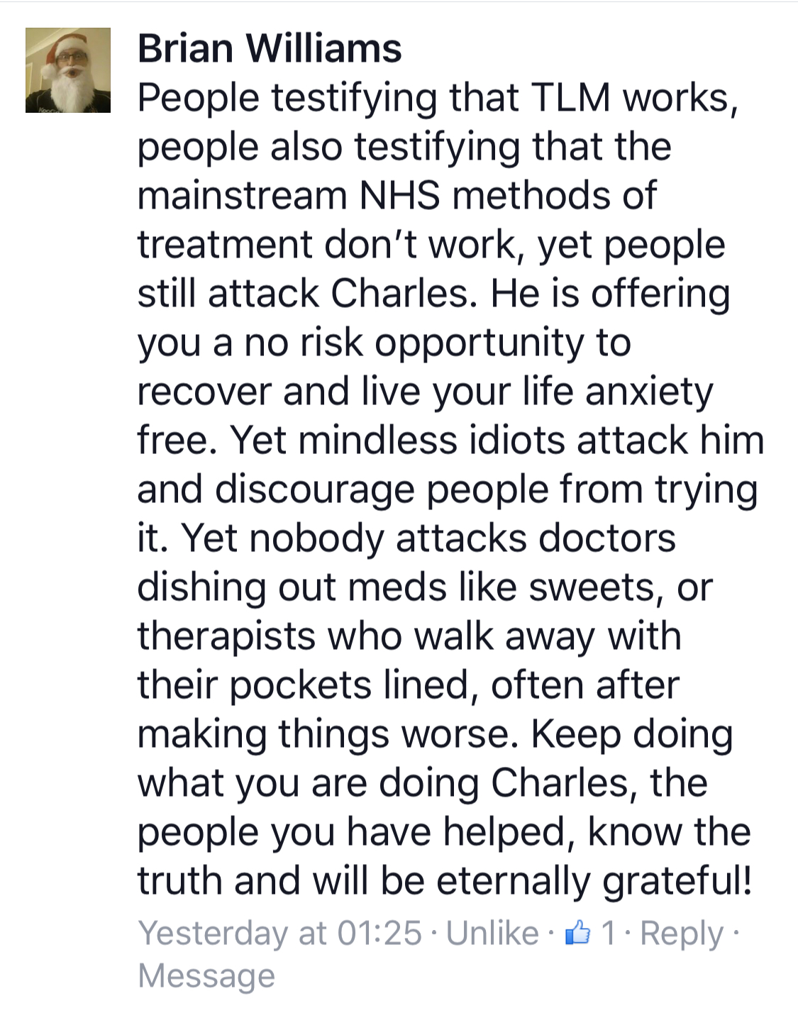 Real testimonial from a recovered client
