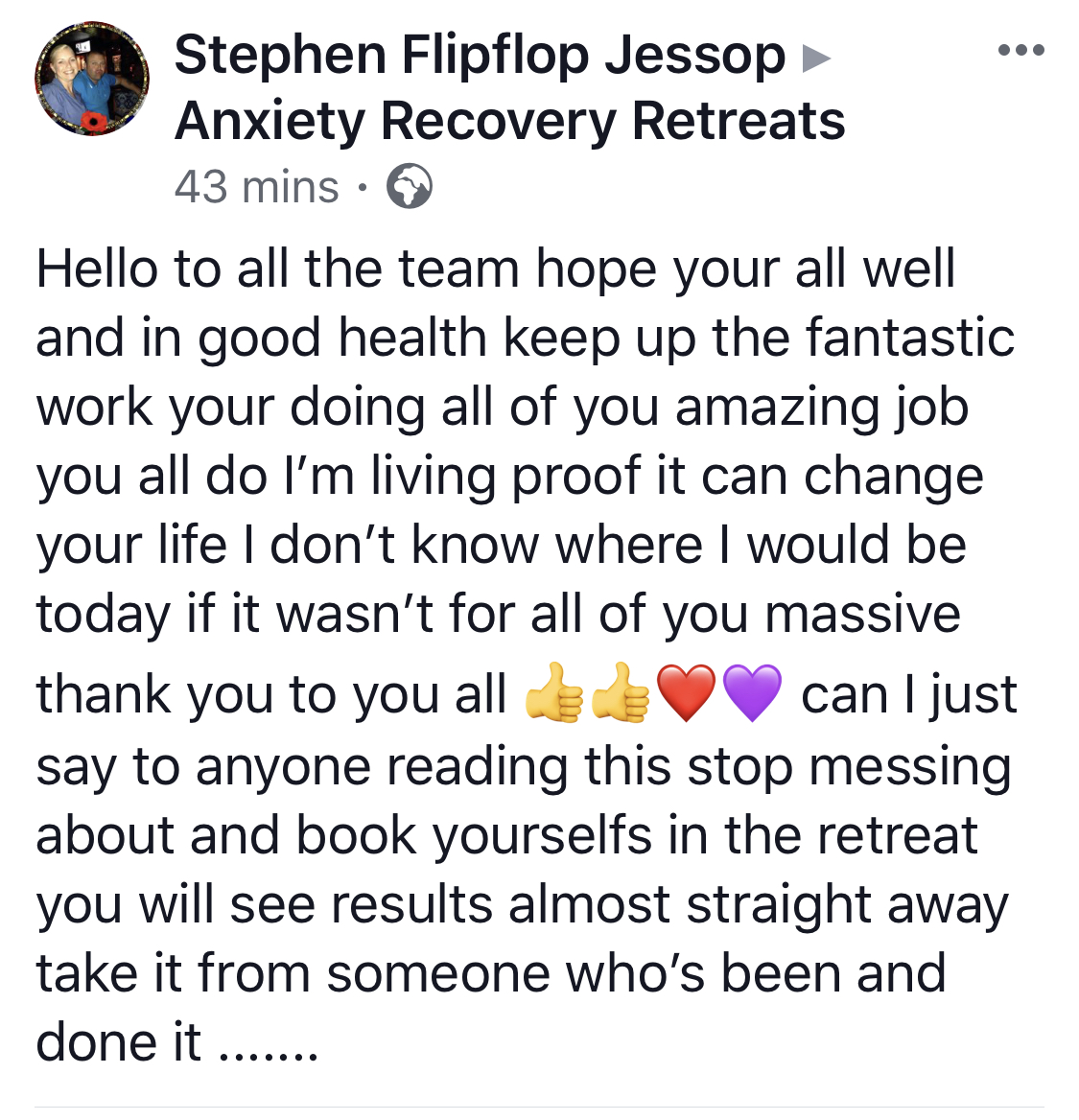 Real testimonial from a recovered client