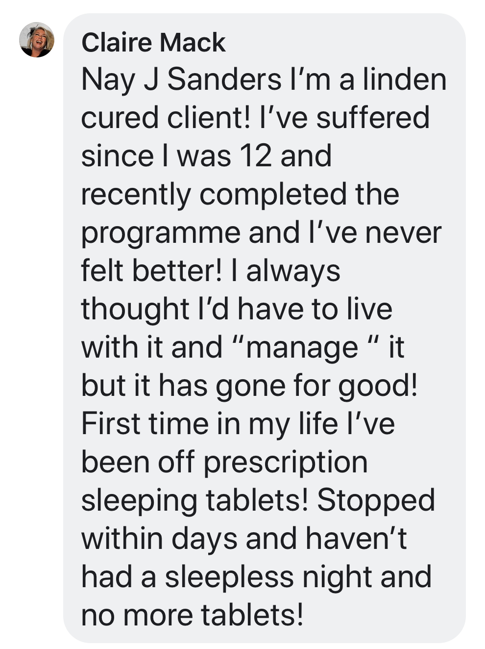 Real testimonial from a recovered client