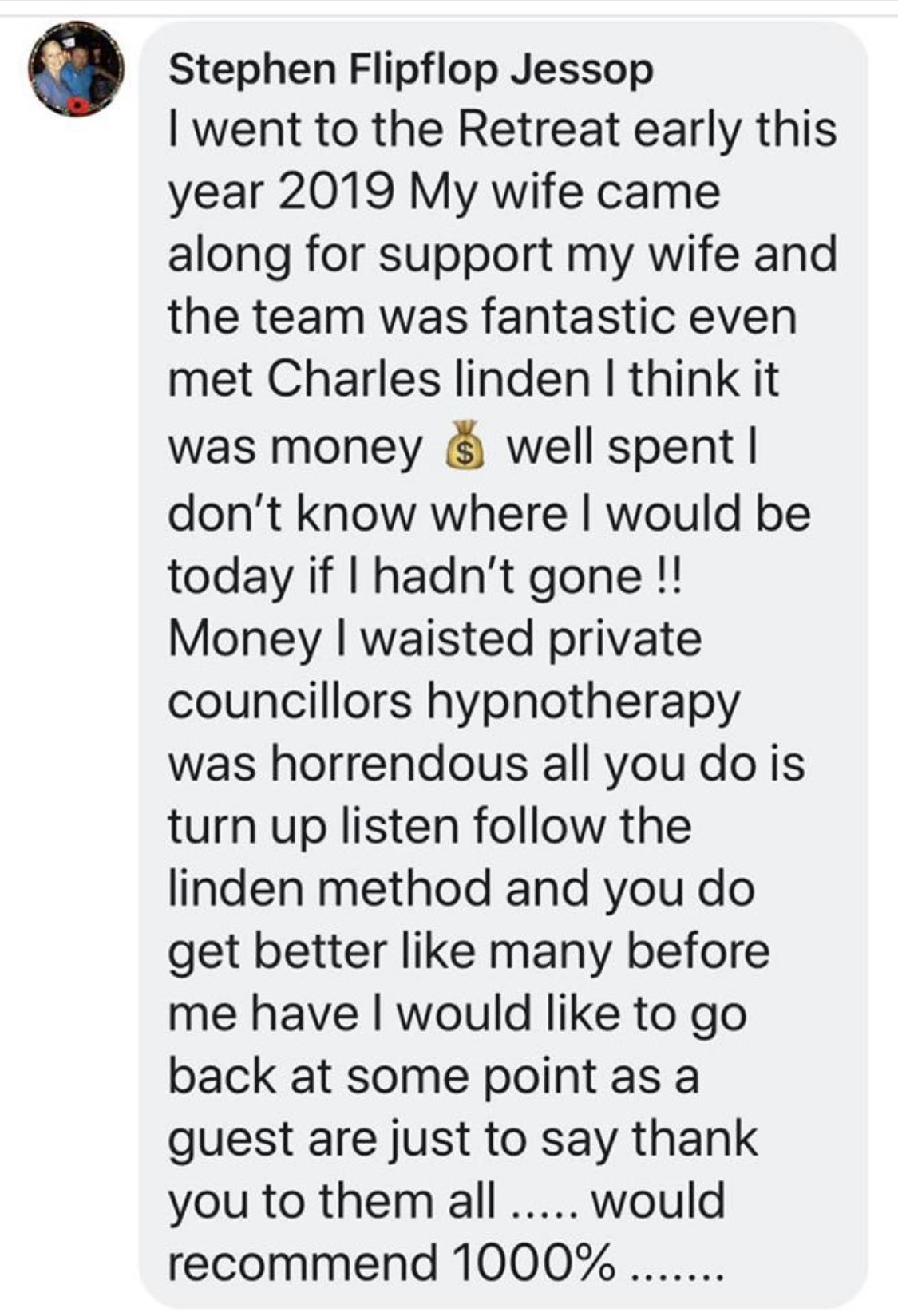 Real testimonial from a recovered client